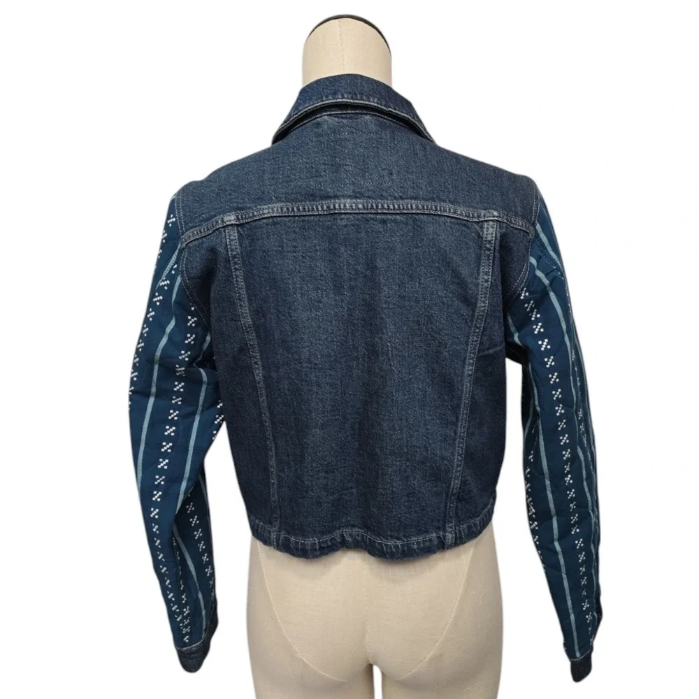 NWT Anthropologie‎ Pilcro Crafted-Sleeve Quilted Denim Jacket Size Small Prairie